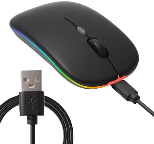 Rechargeable Wireless Mouse, Dual Mode USB 2.4Ghz Bluetooth 5.1 Mouses, Portable Slim Silent Office Mice with USB-A Receivers 1600DPI LED Quiet Click for MacBook Pro Air iPad Laptop PC Mac Computer