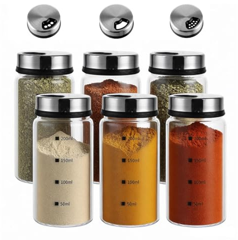eupdd Gewürzstreuer Glas: 6 Stück 200ml Gewürzgläser Groß | Gewürzstreuer mit 3 Gewürzlöchern, Gewürzdose mit Drehdeckel für Salz Pfeffer, Ideal für Küche und Grillen Im Freien