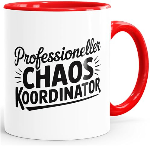 MoonWorks® Tasse Spruch Professioneller Chaos Koordinator Geschenk Eltern Freunde Kollegen Bürotasse lustige Kaffeebecher Weiss-innen-rot standard