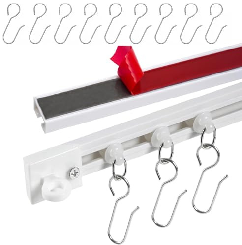 Selbstklebende Vorhangschiene für Decke Ohne Bohren 1.20m 0.20m 2.5m 3.0m Gardinenstange Weiß Gardinenstangenset Sanftes Gleiten Der Rollen für Erkerfenster, Badezimmer(2.5m)