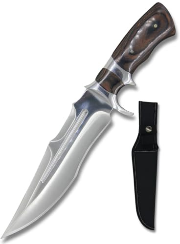 Generico Coltello da Caccia Lama Fissa in Acciaio con Manico in Legno e Fodero Incluso – Idea regalo – Coltello Outdoor per Caccia Campeggio ed Escursionismo – Modello 04