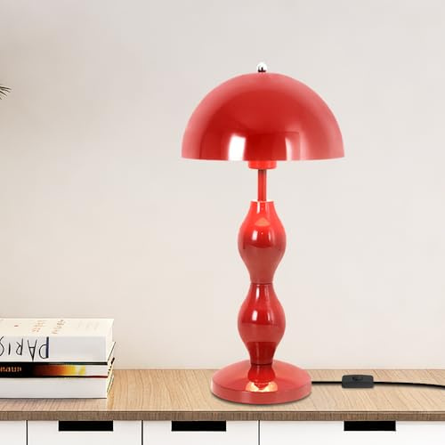 YESINTO Pilz Lampe Rote,Pilz Tischlampe,Nachttischlampe E27 | Schreibtischlampe Retro,Für Kinderzimmer,Schlafzimmer,Büro,Tastenschalter,Lesestischlampe,Mushroom Lamp