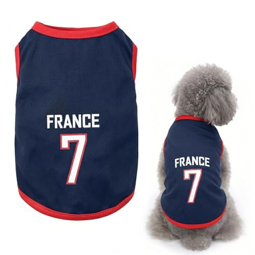 OPVYAEU Shirt Chien Chihuahua T Shirt Pour Chien Combinaison Tee Shirt Chien Tshirt Pyjama Pour Chien Vêtement Sportif Coupe Du Monde Football Supporters Cadeau Idéal Été (M, Bleu Marine)