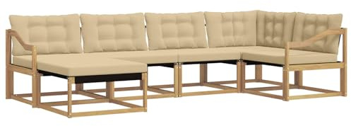 vidaXL Outdoor-Sofagarnitur mit Kissen 6 pcs Weiß und Beige, Garten-Sofa-Set, modernes Outdoor-Lounge, strapazierfähige Möbel, witterungsbeständiger Sitzplatz zum Entspannen