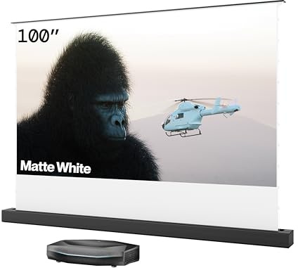 AWOL VISION Aetherion Pro + Schermo a pavimento 100 pollici – Proiettore ultra corta distanza con laser RGB triplo, 4K UHD HDR10+, Dolby Vision e Atmos, ideale per home theater e gaming