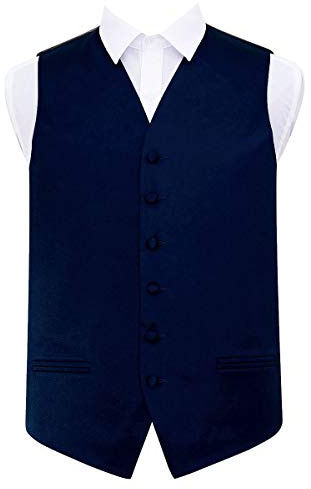 DQT Mens Plain Glossy Satin Classic Waistcoat - Wedding, Business & Formal Suit Vest - Navy Blue 48 (4XL)