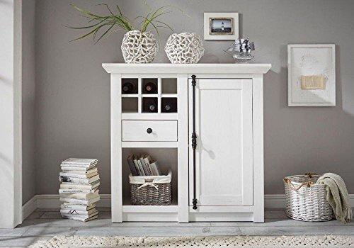 Kommode mit Flaschenabteil Feres - in Pinie Weiss Nachbildung 105x100x45cm, Sideboard, Kommode, Schrank, Wohnzimmerschrank, Wohnzimmer, Flur, Diele, Küche, Schlafzimmer