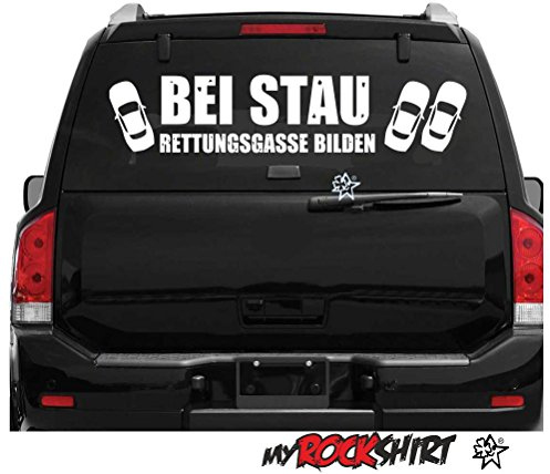 myrockshirt Bei Stau Rettungsgasse bilden ca. 80x20 cm Aufkleber,Sticker,Autoaufkleber,Heckscheibe,Lack,Auto,Feuerwehr,Rettungsdiens
