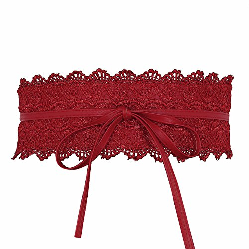 CHIC DIARY Damen Vintage Gürtel mit Spitze Breiter Taillengürtel Hüftgürtel Bindegürtel Wickelgürtel, Rot, Einheitsgröße