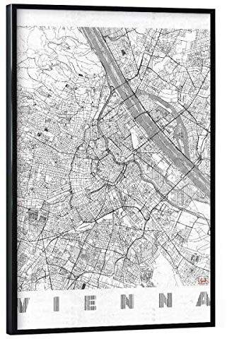 artboxONE Poster mit schwarzem Rahmen 30x20 cm Städte Vienna, Österreich 2 - Bild Karte Map Plakat