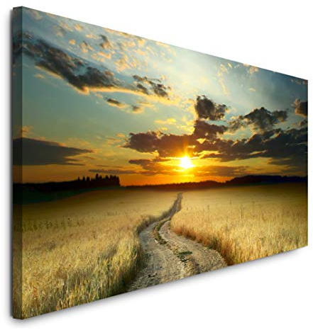 Paul Sinus Art GmbH Landschaft mit Straße 120x 50cm Panorama Leinwand Bild XXL Format Wandbilder Wohnzimmer Wohnung Deko Kunstdrucke