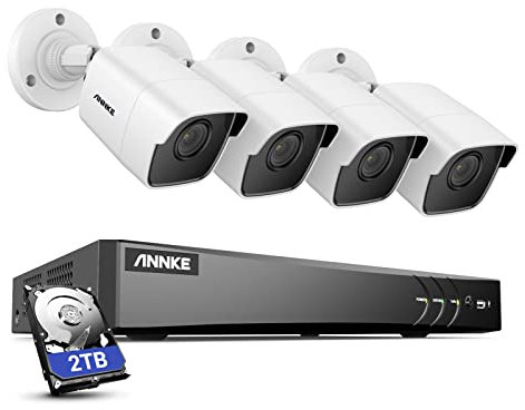 ANNKE 5MP CCTV Camera System, 4K 8 Channel H.265+ DVR with 2TB Security Hard Drive, 4X 5MP Wired Outdoor Security Bullet Cameras,Smart Human/Vehicle Detection,100 ft Night Vision,Smartphone Access