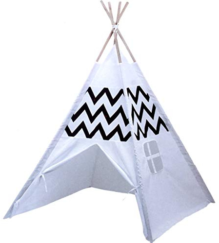 L.A. Sports Kinder-Tipi-Spielzelt | Indianerzelt mit weißem Indianer Motiv & Zick-Zack Muster für drinnen & draußen | Schnell aufbaubares Tipi-Zelt mit Holzstäben | Wasserabweisendes Kinderzelt