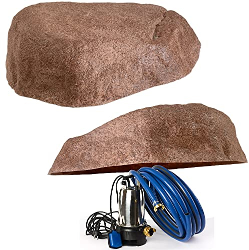 GARTENDEK Kunstfelsen Für Garten Abdeckung Für Poolpumpe Sandfilteranlage Gullideckel Dekosteine Felsen Für Schachtabdeckung - Hohler Deko Steine groß Für Schachtdeckel Abdeckstein Ø 90cm XL-04 Rot