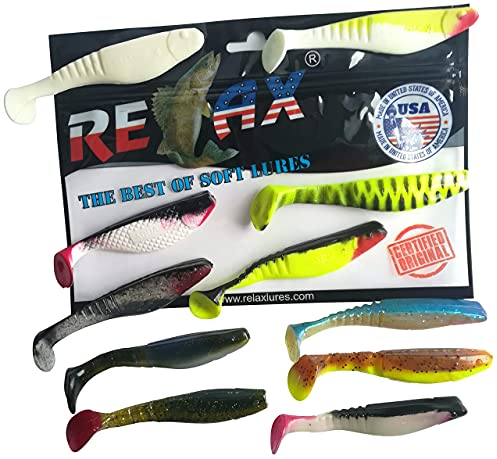 SANDAFishing Wundertüte 11 Relax Kopyto Gummifische – Classic Aqua Shark 4“ Ideales Raubfisch Angelzubehör Gummi Köder Angeln Zander Hecht Barsch Angel Zubehör 10cm - 11cm Angelset Fishing Set Lures
