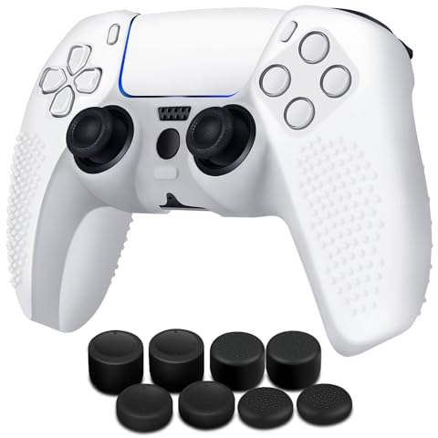 TNP PS5 Controller H�lle, PS5 Controller Skin Case aus rutschfestes Silikon kompatibel mit Sony Playstation 5 DualSense Wireless Controller Grip, Schutzh�lle mit 8 Daumengriffkappen, Wei�