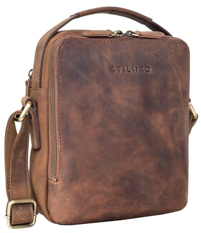 STILORD Bastian Schultertasche Herren Leder Vintage Umhängetasche für Männer Messenger Bag Kleine Herrentasche Handtasche mit Handgriff Cross-Body Bag Echtleder Farbe:mittel - braun