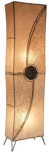 Lámpara de pie oriental Mulan 100 cm, lámpara de cuero, lámpara de henna, lámpara de pie marroquí grande, lámpara de metal, pantalla de piel, decoración oriental de Marruecos, color beige