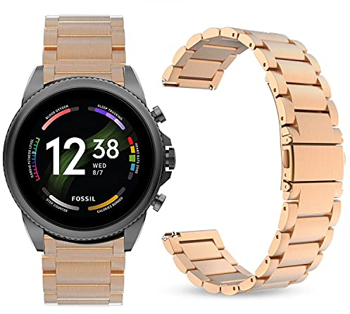 Giaogor Armband Kompatibel mit Fossil Gen 6 Smartwatch, Classic Edelstahl Uhrenarmband für Fossil Gen 6 42mm/ 44mm Smartwatch (Roségold, 44mm herren)