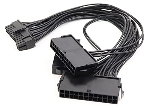 UUOUU Dual PSU 24-Pin Power Supply Adapter Cable for ATX Motherboard Black (30cm/1FT)