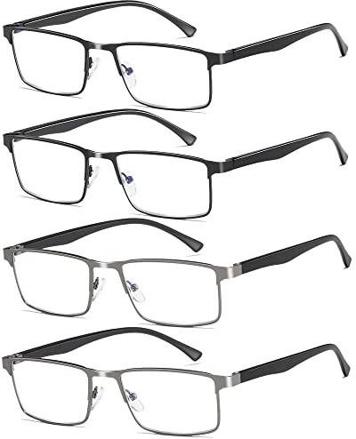 Fsread 4er-Pack Lesebrille Herren, Metallrahmen, Blaulichtfilter | Leichter Metallrahmen,Klare Linsen für entspanntes Lesen täglich Zeitloses Design, perfekt für Herren