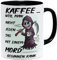 OM3® Kaffee, Weil Man Nicht jeden Tag mit einem Mord beginnen kann Tasse mit Spruch - Keramik Becher - 325ml - Beidseitig Bedruckt - Schwarz