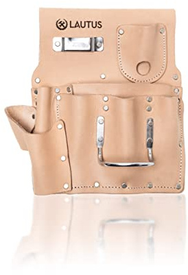 LAUTUS Werkzeugtasche für Trockenbauwände, Leder, Ölgegerbt, 7 Taschen, 1 Hammerhalter, 100 % Leder