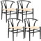 Yaheetech Set of 4 Dining Chair Weave Armchair Modern Accent Chairs for Living Room Dining Room Y-Shaped Backrest Chair Black