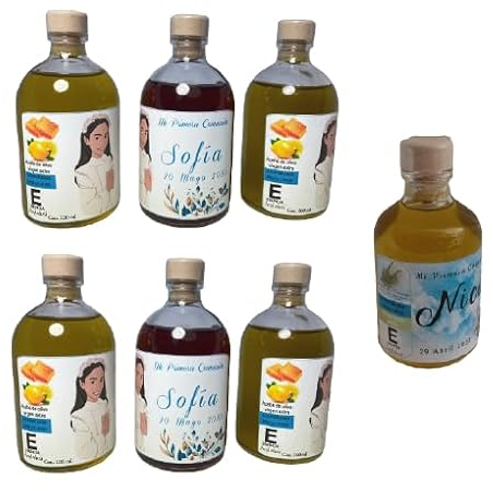24 Botellas Regalo decorativas con Aceite de Oliva 50 ml, Regalos invitados de bodas, Regalos Personalizados para boda, bautizos, comuniones, fiestas, Etiquetas Personalizables Bote 50 ml
