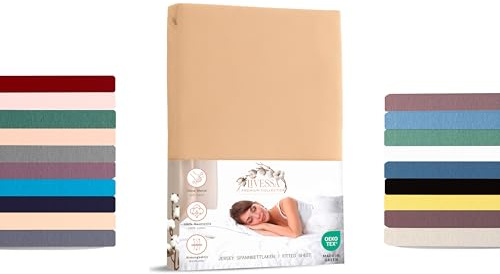 Livessa Spannbettlaken 90x200cm aus Baumwolle Single-Jersey Stoff 140 g/m², Spannbetttuch/Bettlaken, Oeko-TEX Zertifiziert (M24M05FF9), passt auch für 90x190 cm Matratzen