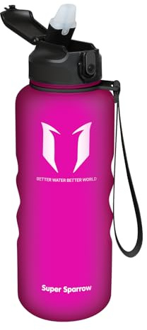 Super Sparrow Botella de agua deportiva con pajita, 750 ml a 1000 ml, no tóxica, sin BPA y plástico de copoliéster Tritan ecológico, botella de agua deportiva, botella de gimnasio a prueba de fugas