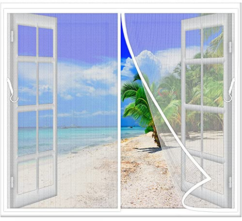 Tenda zanzariera Magnetica 205x240 cm Zanzariera Finestra Anti Insetti Mosche Zanzare con Strisce Adesive per Finestre d'Ingresso, Finestre, Cortili Bianco Z