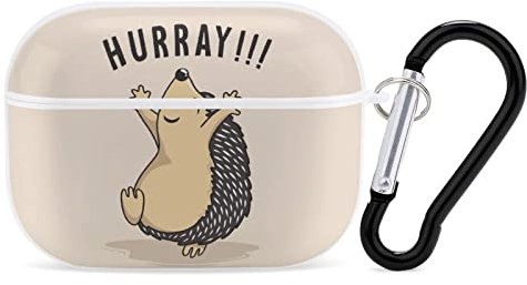 Schutzhülle für Apple AirPods Pro 2. / 1. Generation, Motiv: Igel Jump mit lustigem Aufdruck, mit Schlüsselanhänger, vollständiger Schutz, langlebig, stoßfest, kabellos, Polycarbonat, Hartschale
