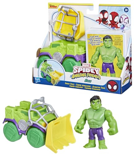 SPIDEY AND HIS AMAZING FRIENDS Marvel Hulk Schmetter Truck, Action-Figur mit Fahrzeug und Accessoire, Vorschulspielzeug, grün