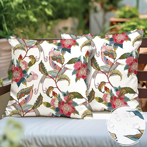 Encasa XO Kissenbezüge aus Polyester | Digital Chintz Red Drucken | Wasserabweisender, lichtbeständiger, hautfreundlicher Stoff | Ideal für den Außen- und Innenbereich | 40x40 cm | 2er-Set