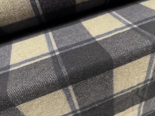 Woll-Mufflon-Flanellstoff, Meterware, kariert, Blau und Grau