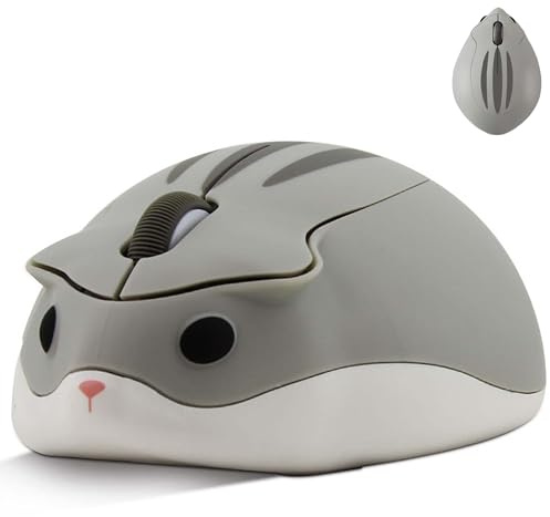 Civetes Kabellose Maus, niedliche Hamster-Maus, 1200 dpi, geräuscharm, optische Maus mit USB-Empfänger, leise, schnurlos, tragbar, Reisemaus, für PC/Mac/Laptop, Geschenk für Kinder und Mädchen (Grau)