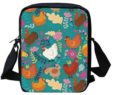 Kuiaobaty Kleine Umhängetasche für Jungen und Mädchen, kleine Schultertasche, Damen, Umhängetasche, Handytasche, lässige Messenger-Tasche, Landschaft Huhn Floral