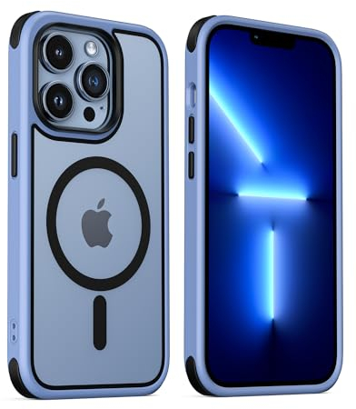 MobNano Hybrid Magnetisch Durchsichtig Hülle für iPhone 13 Pro Hülle [Kompatibel mit MagSafe] Stoßfest Bumper Transparent Starke Magnet Handyhülle Clear Silicone iPhone 13pro Case - Blau/Schwarz