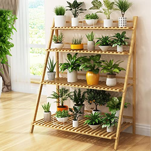 Scaffale Porta-fiori In Bambù, Fioriera Verticale A Scala 4 Strati Scaffale for Piante Da Esterno Fioriera Da Esterno Porta Vaso Da Interno Scaffali Portaoggetti Pieghevole, Scala Di Fiori Portafiori