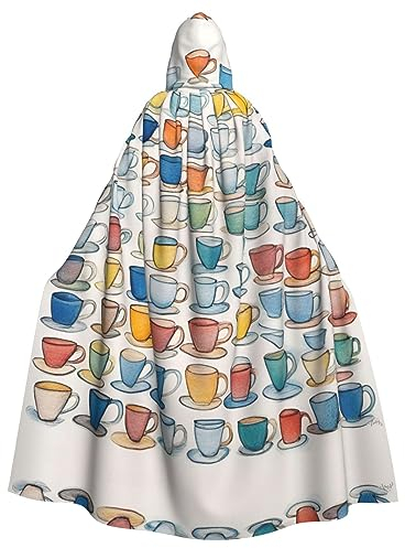 berbo Hand Drawn Teapots and Cups Unveil Your Charm with Hooded Cloak for Men & Women - Ideal for Carnival Parties, Fancy Dress Cosplay, and More