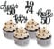 24 Pcs Glitter 50th Birthday Cupcake Toppers for Celebrating Fifty Years Old Birthday Party Decorations (Black2)