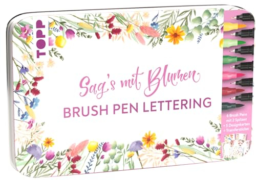 Handlettering Designdose Brush Pens Sag's mit Blumen