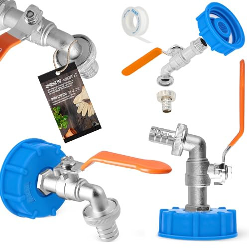 Rubinetto Cisterna 1000 Litri Valvola Scarico Sfera 3/4x1 Connettore Raccordo Tubo Flessibile Giardino 1x3/4 Adattatore Barile dell'Acqua Tappo Serbatoio Contenitore IBC S60x6 2x3/4