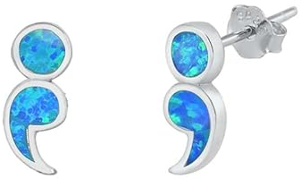 Sterling Silber Blau Opal Semikolon Ohrringe. (KEOEL451080-BO)