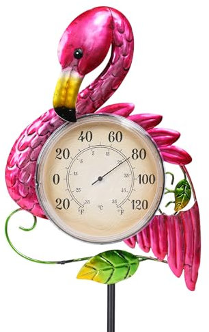 MUMTOP Thermomètre d'extérieur en forme de flamant rose avec piquet pour terrasse, cour et jardin 106,7 cm