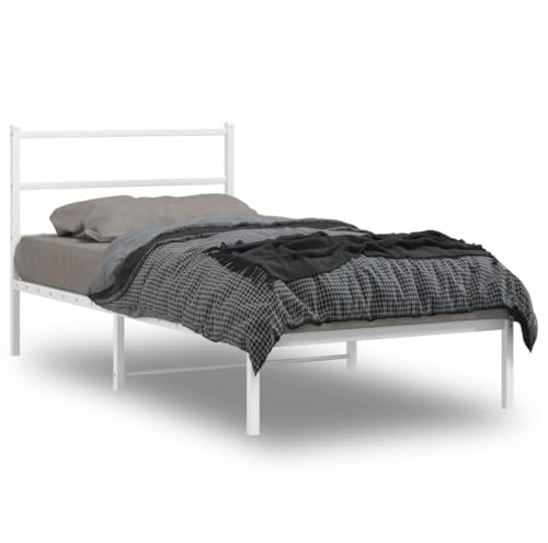 ZQQLVOO Bed Frame Lattenrost Palettenbett Bodenbett Bettgestell mit Kopfteil Metall Weiß 100x200 cm