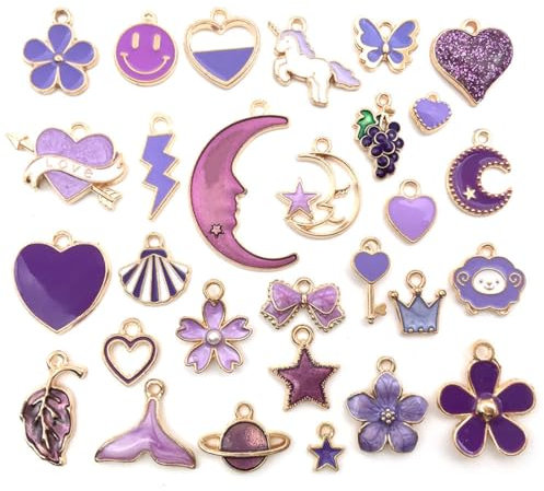 IBXWMNG Ensemble de 30 Bijoux DIY Bracelets, Colliers, Pendentifs, Porte-clés, Petites Charmes - Accessoires Violet
