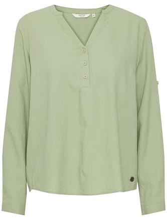 OXMO OXAnja Damen Bluse Tunika Langarm Leinenmix Regular Fit, Farbe: Seagrass (166008), Größe: 38
