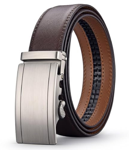 Acewin Ledergürtel Herren, Automatik Gürtel Herren, Arbeitsgürtel, Verstellbar, Breit 35mm (02-Braun, 130 CM)